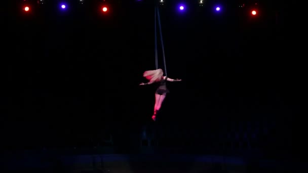 A menina executa um truque no circo — Vídeo de Stock