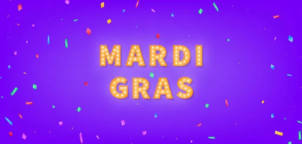 Texto de la carpa del Mardi Gras. 3d bombilla de texto para Mardi Gras — Vector de stock