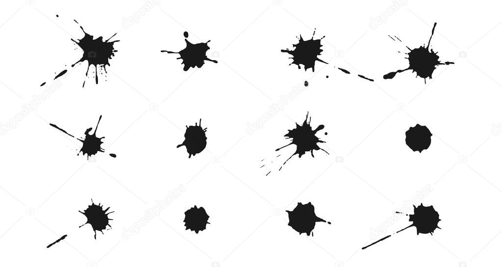Ink splashes and drops. Set of vector handdrawn blobs, blots and spatters