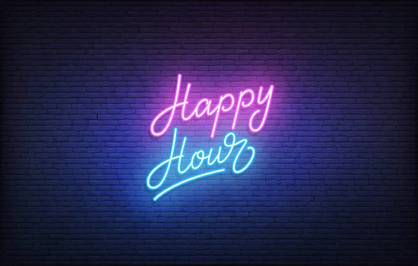 Happy Hour neon sign. Glowing neon lettering Happy Hour template
