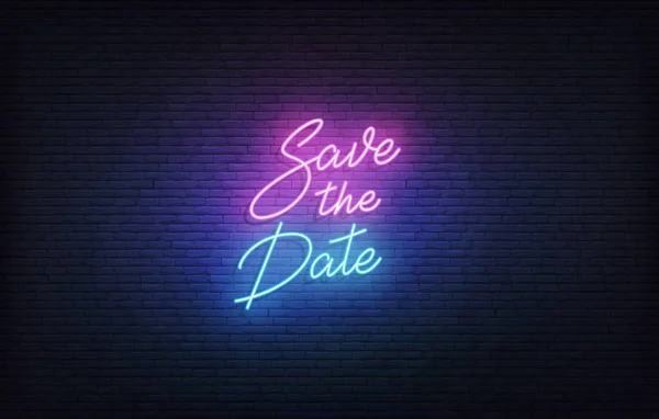 Speichern Sie das Datum Neon-Reklame. Leuchtende Neon-Schriftzug Hochzeit romantische Thema Vorlage — Stockvektor