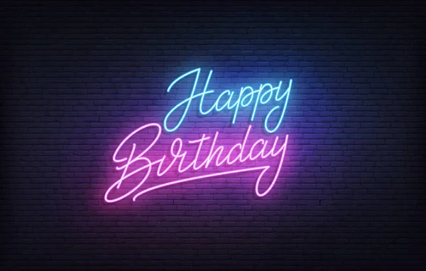 Gelukkige verjaardag neon teken. Gloeiende neon belettering Verjaardag template — Stockvector