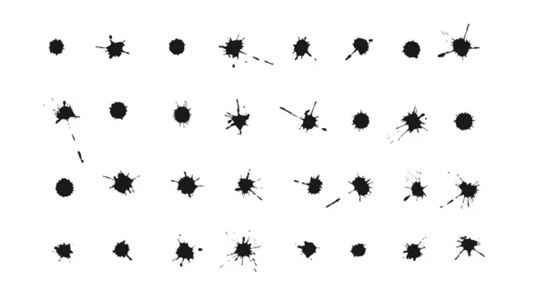 Establecer manchas de tinta y salpicaduras. Colección de manchas, gotas y salpicaduras dibujadas a mano vectoriales — Archivo Imágenes Vectoriales