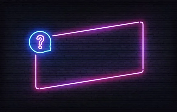 Neon quiz frame template. Purple hellende licht banner ontwerp sjabloon. Vector gloeiende rechthoek signboard — Stockvector