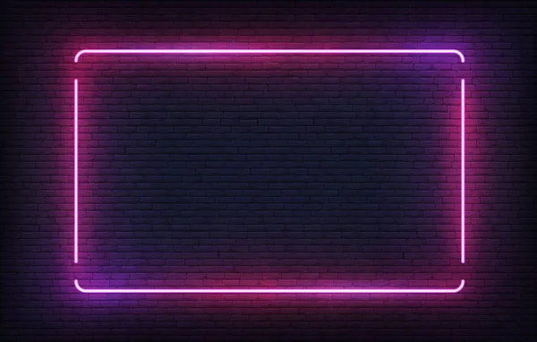 Neon frame. Purple licht banner ontwerp template. Vector gloeiende rechthoek signboard — Stockvector