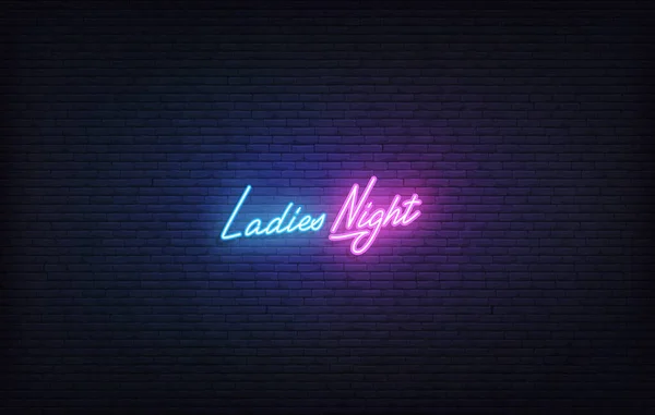 女子夜霓虹灯的标志。明亮的霓虹灯字母女子夜模板 — 图库矢量图片