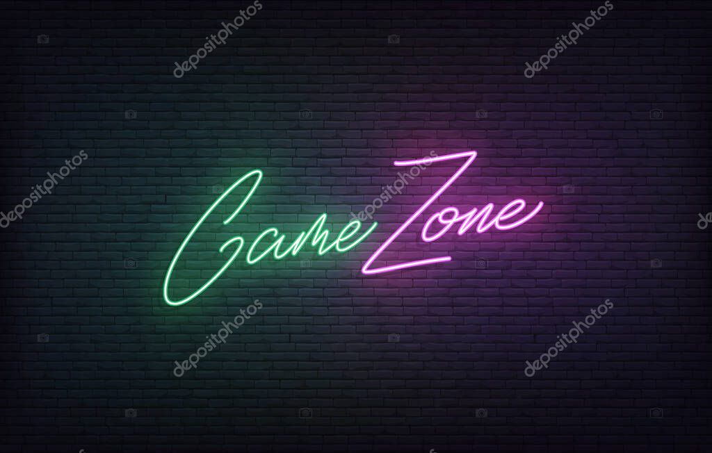 Game Zone neon sign. Glowing Gaming lettering concept.