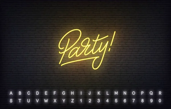 Parti neon şablonu. Parlayan neon harfler Parti işareti