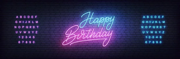 Joyeux anniversaire modèle néon. Lettrage fluo lumineux Signe d'anniversaire — Image vectorielle