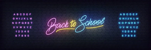 Terug naar school neon template. Glowing Back to School belettering concept Vectorbeelden