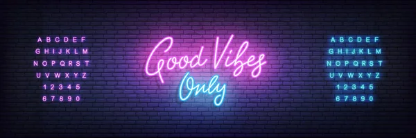 Good Vibes Only neon template. Glowing neon lettering Good Vibes Only sign — Vector de stock