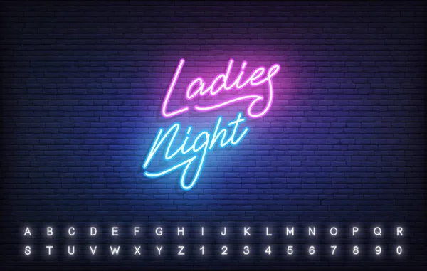 Bayanlar Gecesi Neon şablonu. Parlayan neon harfler, bayanlar gece tabelası. Stok Illüstrasyon