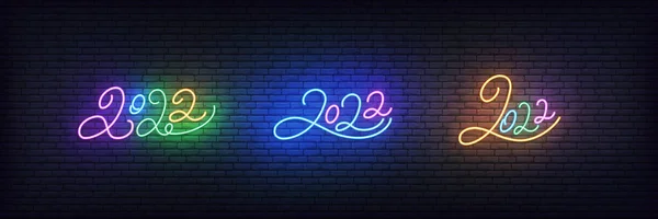 2022 lettering neon. Conjunto de sinais coloridos para o Ano Novo 2022 —  Vetores de Stock