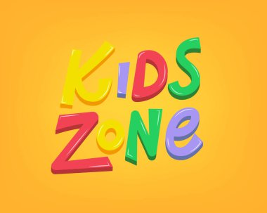 Çocuk Bölgesi vektör etiketi. Renkli Çocuklar çizgi film tarzında metin