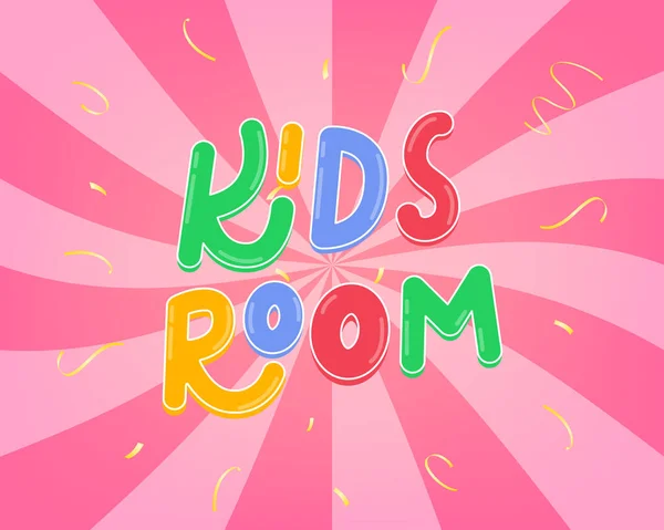 Çocuk odası vektör kartı. Çizgi film tarzında. Renkli Çocuklar Pankart Yazıyor Telifsiz Stok Vektörler