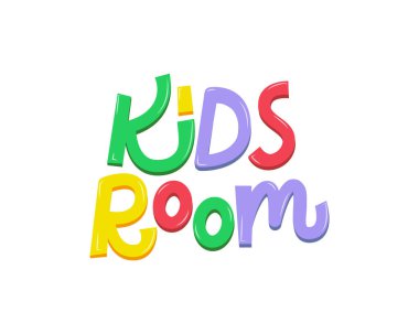 Çocuk odası vektör etiketi. Renkli Çocuklar çizgi film tarzında metin