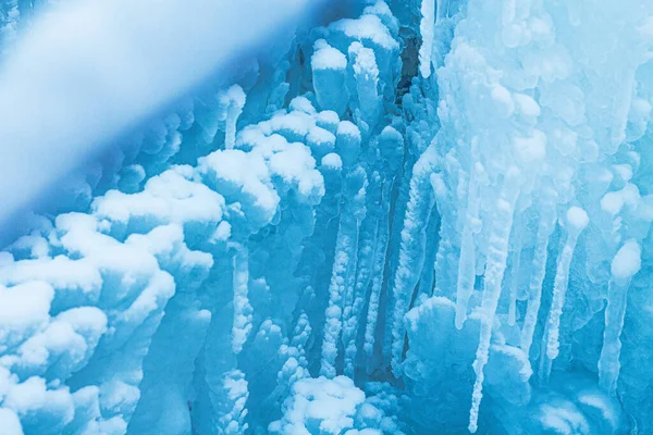 Macro Background Snow Icicles Close Winter Landscape Beautiful Blue Ice — Stock Photo, Image