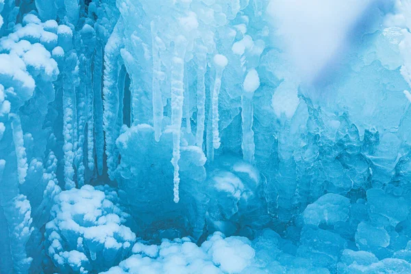 Fondo Macro Nieve Carámbanos Paisaje Invernal Cerca Hermosas Formaciones Hielo — Foto de Stock