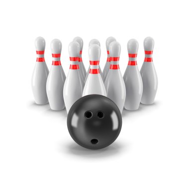 İğne ile bowling topu ön tarafta. 3D çizim.