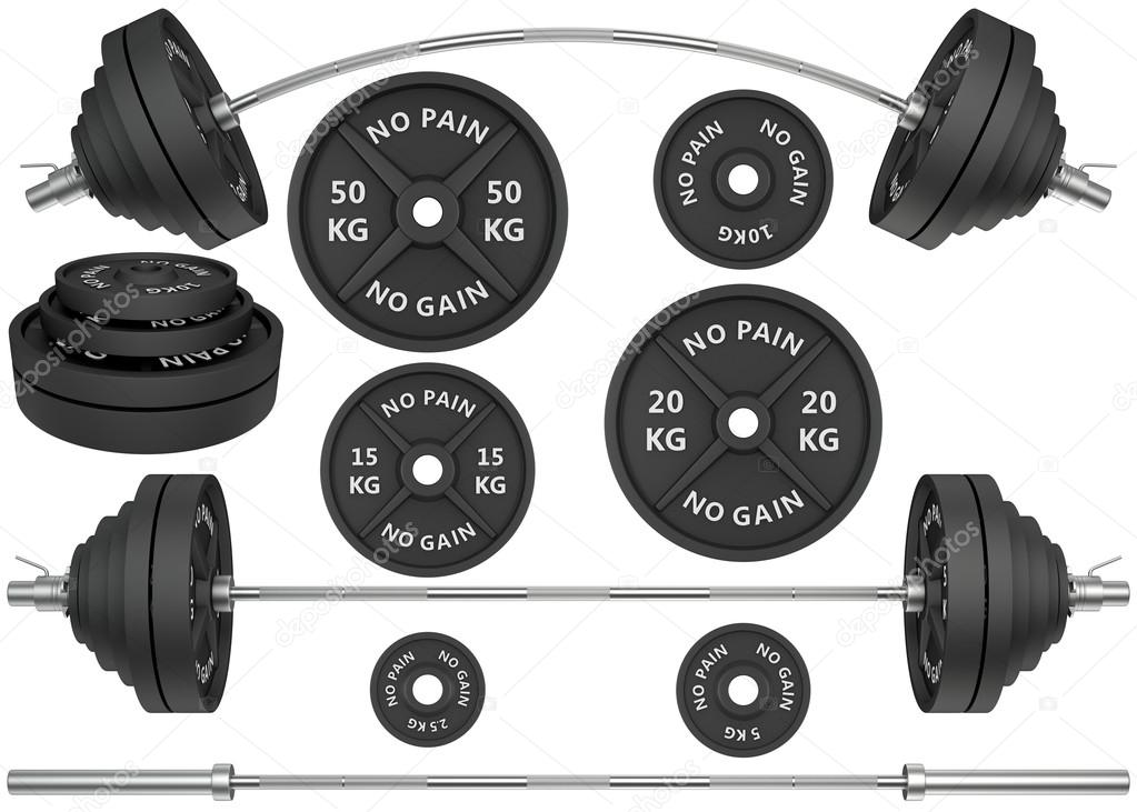Shots of a metal barbells and weights