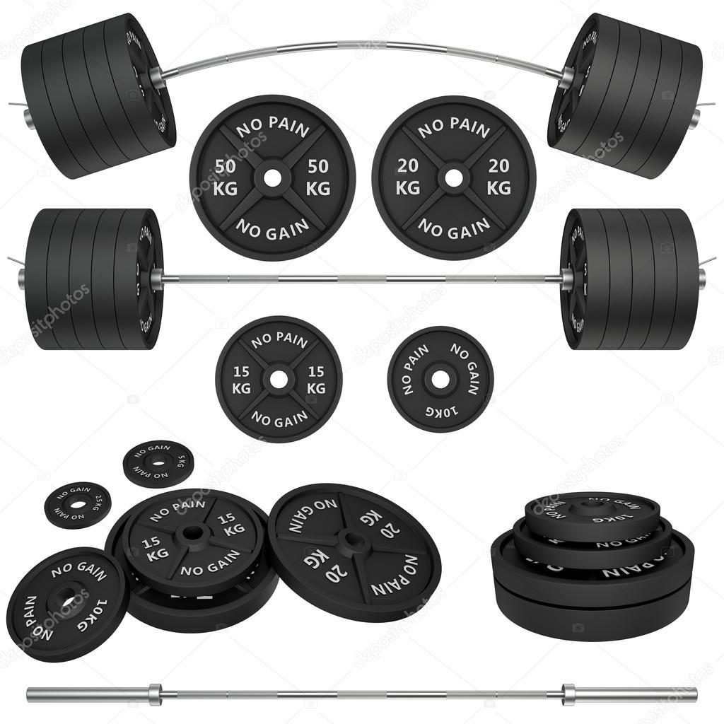 Shots of a metal barbells and weights