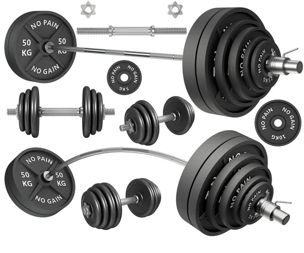 Shot of a metal barbells and weights — стоковое фото