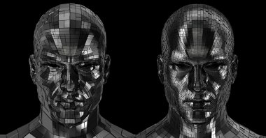 İki Robot kafa ön kameraya bakıyor