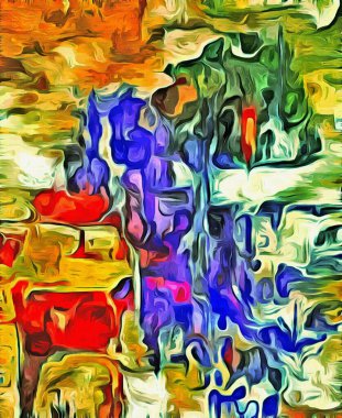 Değişik boyutlarda ve şekillerde fırça darbeleri ve renkli boya lekeleri. Tasarım için psikedelik soyut arkaplan.