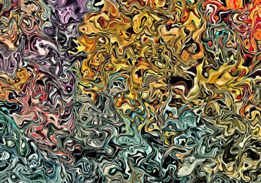 Değişik boyutlarda ve şekillerde fırça darbeleri ve renkli boya lekeleri. Tasarım için psikedelik soyut arkaplan.