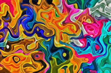 Değişik boyutlarda ve şekillerde fırça darbeleri ve renkli boya lekeleri. Tasarım için psikedelik soyut arkaplan.