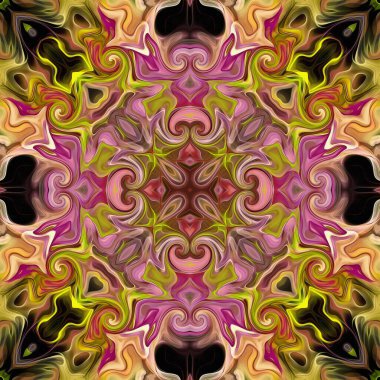 Renkli bulanık noktaların soyut psikedelik fraktal arkaplanı ve farklı boyutlarda ve şekillerde vuruşlar