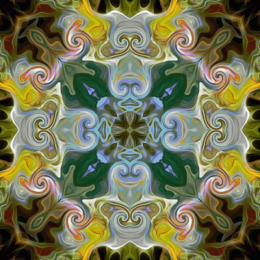 Renkli bulanık noktaların soyut psikedelik fraktal arkaplanı ve farklı boyutlarda ve şekillerde vuruşlar