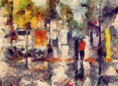 Renkli boya darbelerinin grunge arka plan, farklı boyutlarda ve şekillerde fırçalar ile bulanık noktalar.