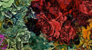 Çiçek çıkartmalarının çok renkli fırça darbelerinden soyut renkli arkaplan