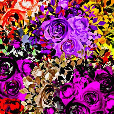 Çiçek çıkartmalarının çok renkli fırça darbelerinden soyut renkli arkaplan