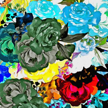 Çiçek çıkartmalarının çok renkli fırça darbelerinden soyut renkli arkaplan