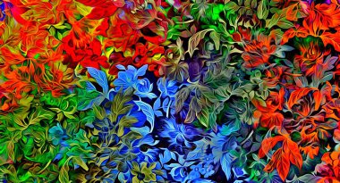 Çiçek çıkartmalarının çok renkli fırça darbelerinden soyut renkli arkaplan