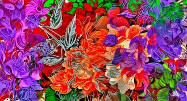 Çiçek çıkartmalarının çok renkli fırça darbelerinden soyut renkli arkaplan