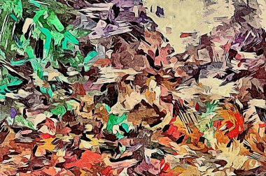 Renkli bulanık noktaların fraktalının soyut psikedelik dokusu ve farklı boyutlarda ve şekillerde vuruşlar.