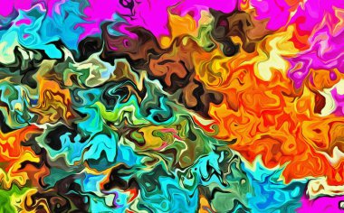 Renkli bulanık noktaların fraktalının soyut psikedelik dokusu ve farklı boyutlarda ve şekillerde vuruşlar.