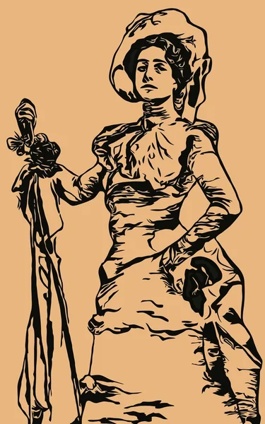 Rikaste kvinnan i 1800-talet på promenad. vektor illustration — Stock vektor