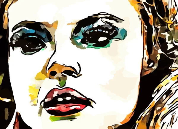 Ilustração vetorial do rosto de uma mulher em um esboço de cor — Vetor de Stock