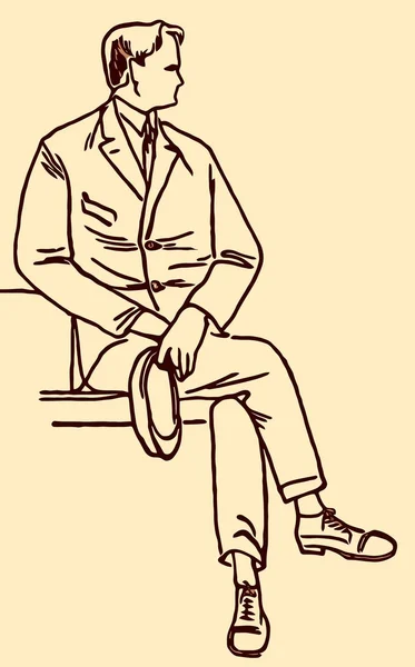 Bir sandalyede oturan bir adamın kroki — Stok Vektör