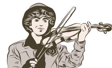 bir genç kız sokak kemancı taslağını