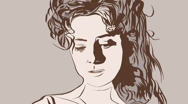 Boceto de mujer joven sobre papel viejo — Vector de stock