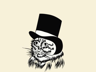 bir kedinin kafasına bir şapka ile kroki