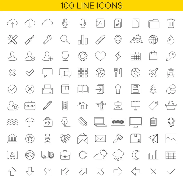 100 icônes de ligne mince pour Web et Mobile . — Image vectorielle