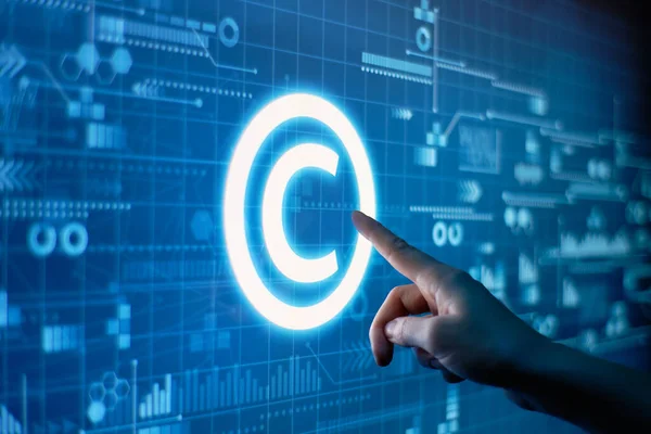 Concept of copyright and intellectual property on a digital display.