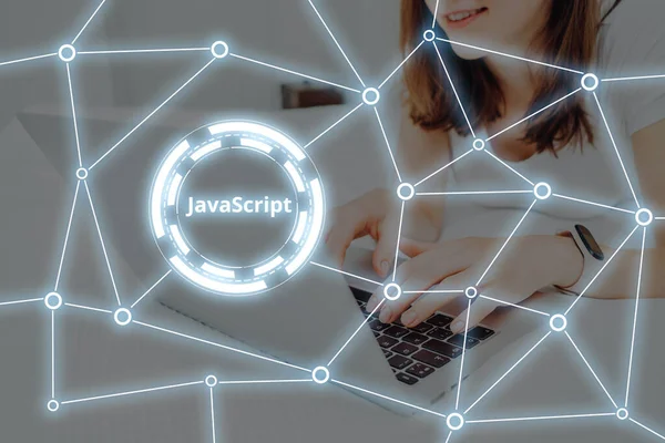 グローバルネットワーク上でのプログラミングのための一般的な言語のJavascript — ストック写真