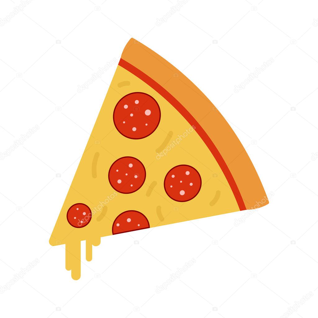 Flat isolated Slice of pepperoni pizza for web design.